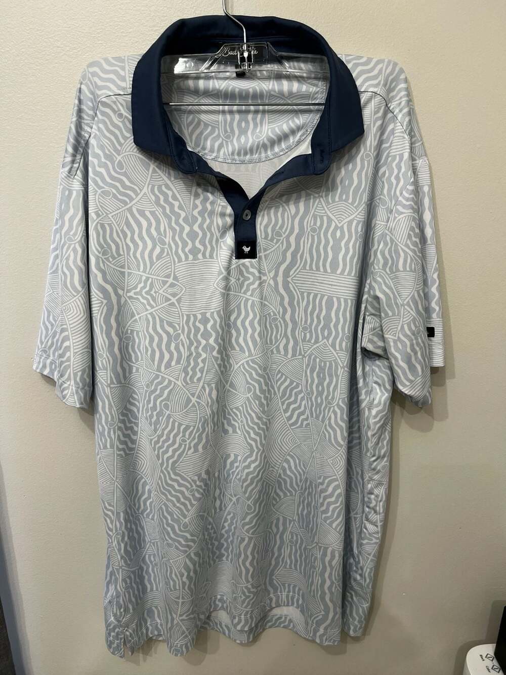 Bad Birdie Peru Nights Golf Polo Size L Blue White Geometric